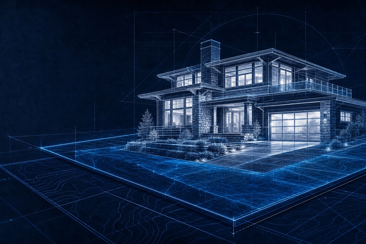 Architectural blueprint visualization of a modern residential property